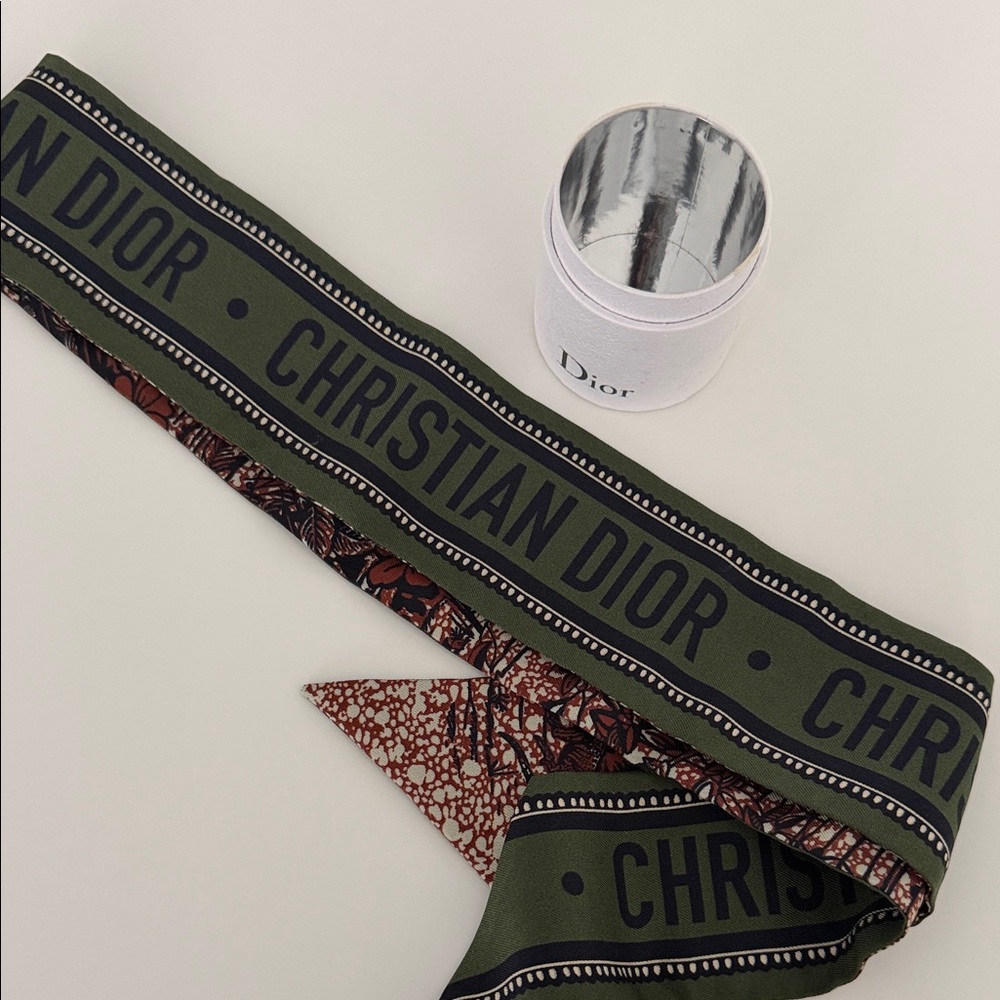 Dior Olive and Burgundy Twilly Scarf